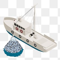 Fishing trawler png sticker, 3D vehicle model illustration on transparent background. Free public domain CC0 image.