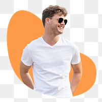 Happy man png badge sticker, person photo in blob shape, transparent background