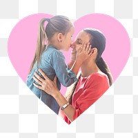 Png mom and daughter badge sticker, Mother's day photo in heart shape, transparent background