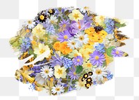 Spring flowers png, brush stroke reveal sticker, transparent background