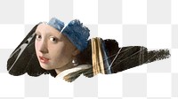 PNG Girl with a Pearl Earring, brush stroke reveal sticker, famous painting by Johannes Vermeer, transparent background, remixed by rawpixel.