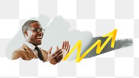 PNG businessman applauding, brush stroke reveal photo, transparent background