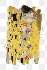 The Kiss png, brush stroke reveal sticker, famous painting by Gustav Klimt, remixed by rawpixel