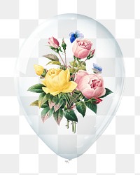 Rose bouquet png, flower in clear balloon, transparent background