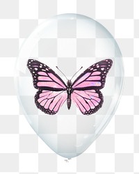 Pink butterfly png sticker, animal in clear balloon, transparent background
