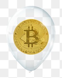 Bitcoin png, financial insurance in clear balloon, transparent background