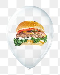 Cheese burger png sticker, food in clear balloon, collage element, transparent background