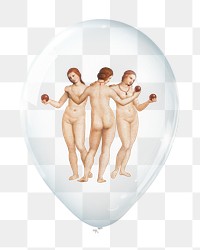 Three Graces png, in clear balloon, Antonio Canova's famous artwork, transparent background, remixed by rawpixel