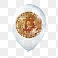 Bitcoin png, financial insurance in clear balloon, transparent background