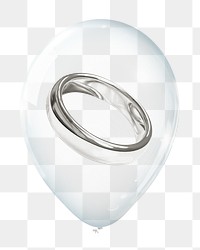 Silver ring png, jewelry in clear balloon, transparent background