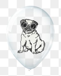 Pug png sticker, animal in clear balloon, transparent background