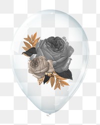 Gray roses png, flower in clear balloon, transparent background
