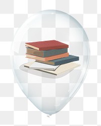 Student loan png, stack of books in clear balloon, transparent background