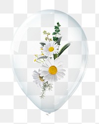 White daisies png, flower in clear balloon, transparent background