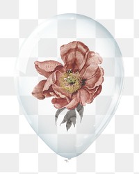 PNG red flower in clear balloon, transparent background