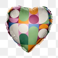 Retro aesthetic png pattern heart balloon sticker, colorful graphic on transparent background