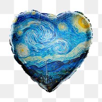 Starry night png heart balloon sticker, Vincent Van Gogh painting on transparent background, remixed by rawpixel