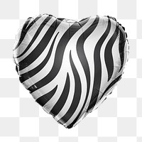 Png zebra stripe pattern heart balloon sticker, animal prints graphic on transparent background