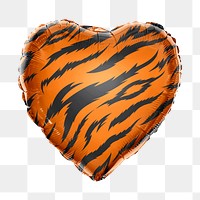 Png tiger stripe pattern heart balloon sticker, animal prints graphic on transparent background