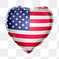 American flag png heart balloon sticker, national symbol graphic on transparent background