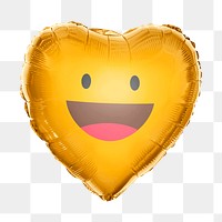 Smiling face emoticon png heart balloon sticker, expression graphic on transparent background