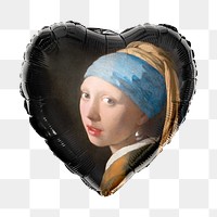 Png Girl with pearl earring balloon, Vermeer famous painting, transparent background, remixed by rawpixel