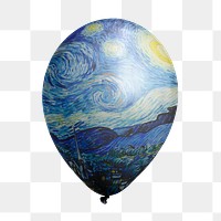 Starry night png balloon sticker, famous painting by Vincent Van Gogh on transparent background, remixed by rawpixel