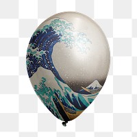 Great Wave Off Kanagawa png balloon sticker, traditional painting on transparent background, remixed by rawpixel