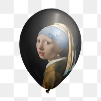 Png Girl with pearl earring balloon, Vermeer famous painting, transparent background, remixed by rawpixel