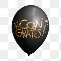 Congrats typography png balloon sticker, greeting message graphic on transparent background