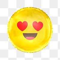 Heart eyes emoticon png balloon sticker, expression graphic in circle shape, transparent background