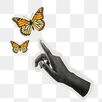 Butterfly aesthetic png sticker, black hand collage art transparent background