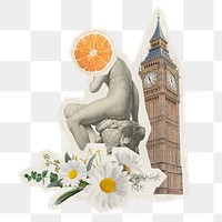 Travel png sticker, Big Ben tower collage art transparent background