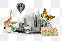Urban city png sticker, tourism cityscape collage art transparent background
