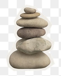 Zen rocks png sticker, art of balance rough cut paper effect, transparent background