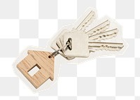 Keys png sticker, wooden keychain rough cut paper effect, transparent background