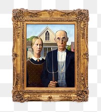 American Gothic png artwork sticker, transparent background, remixed by rawpixel.