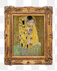 Png Klimt's The Kiss framed artwork, transparent background, remixed by rawpixel.