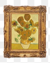 Png Van Gogh's sunflowers framed artwork, transparent background, remixed by rawpixel.