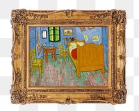 Png Van Gogh The Bedroom framed artwork, transparent background, remixed by rawpixel.