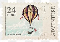 Png balloon adventure stamp sticker, transparent background