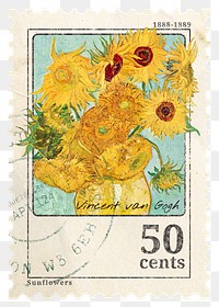 Png sunflower, Van Gogh, stamp sticker, transparent background, remixed by rawpixel 