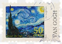 Png Starry night, Van Gogh, stamp sticker, transparent background, remixed by rawpixel 