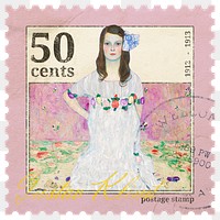 Png Gustav Klimt post stamp sticker, transparent background, remixed by rawpixel 