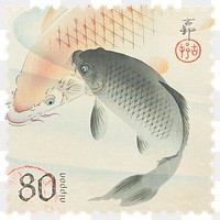 Png Ohara Koson carp stamp sticker, transparent background, remixed by rawpixel 