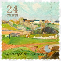 Png Gauguin landscape stamp sticker, transparent background, remixed by rawpixel 