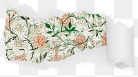 Png William Morris jasmine pattern ripped paper sticker, flower illustration reveal on transparent background