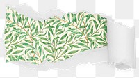 William Morris png leaf pattern ripped paper sticker, botanical illustration reveal on transparent background