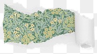 Png William Morris jasmine pattern ripped paper sticker, flower illustration reveal on transparent background