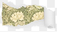 William Morris png flower pattern ripped paper sticker, XXX illustration reveal on transparent background